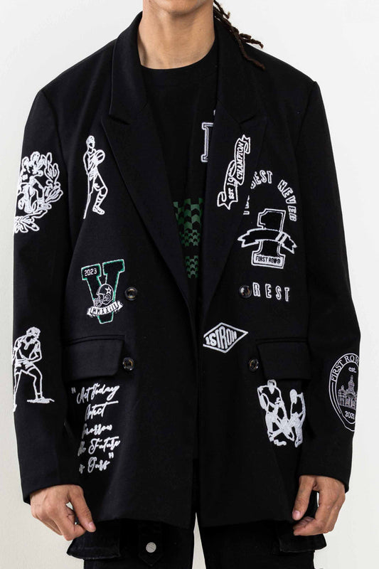 FIRST ROW -MULTI PATCHES DOUBLE BREASTED BLAZER